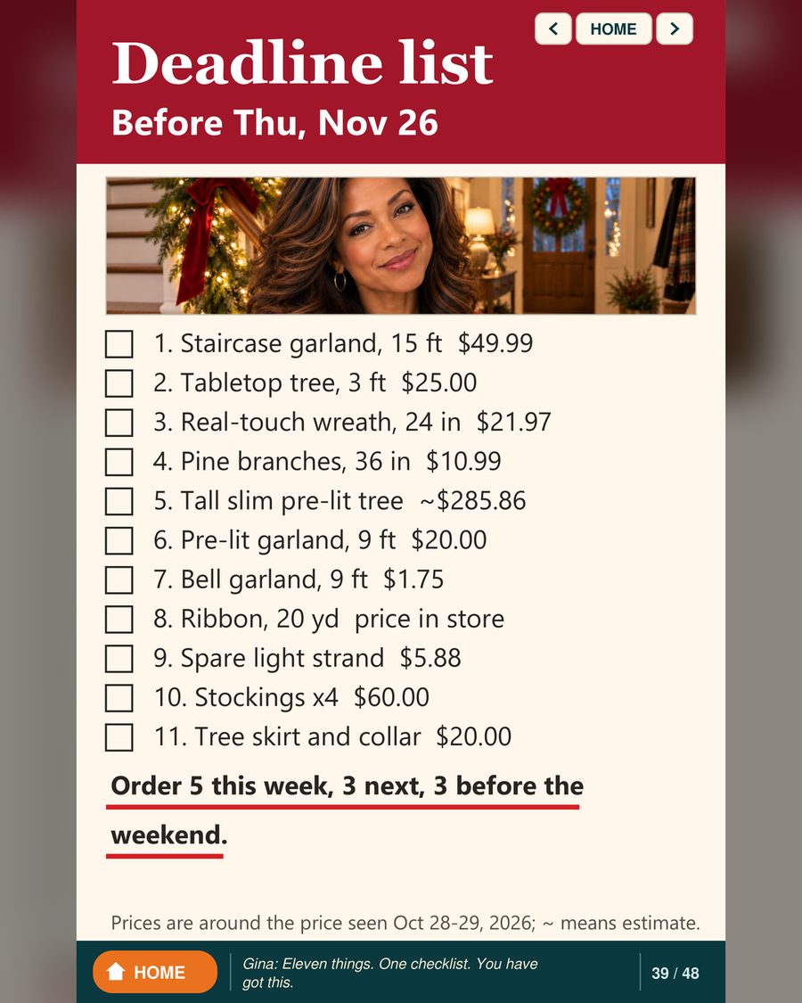 Sample page: the Deadline list, before Thu Nov 26, a checklist with a red underlined line